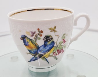 Vintage Schumann Azberg Single Bavarian 4 oz Tea Cup with Colourful Canaries Motifs
