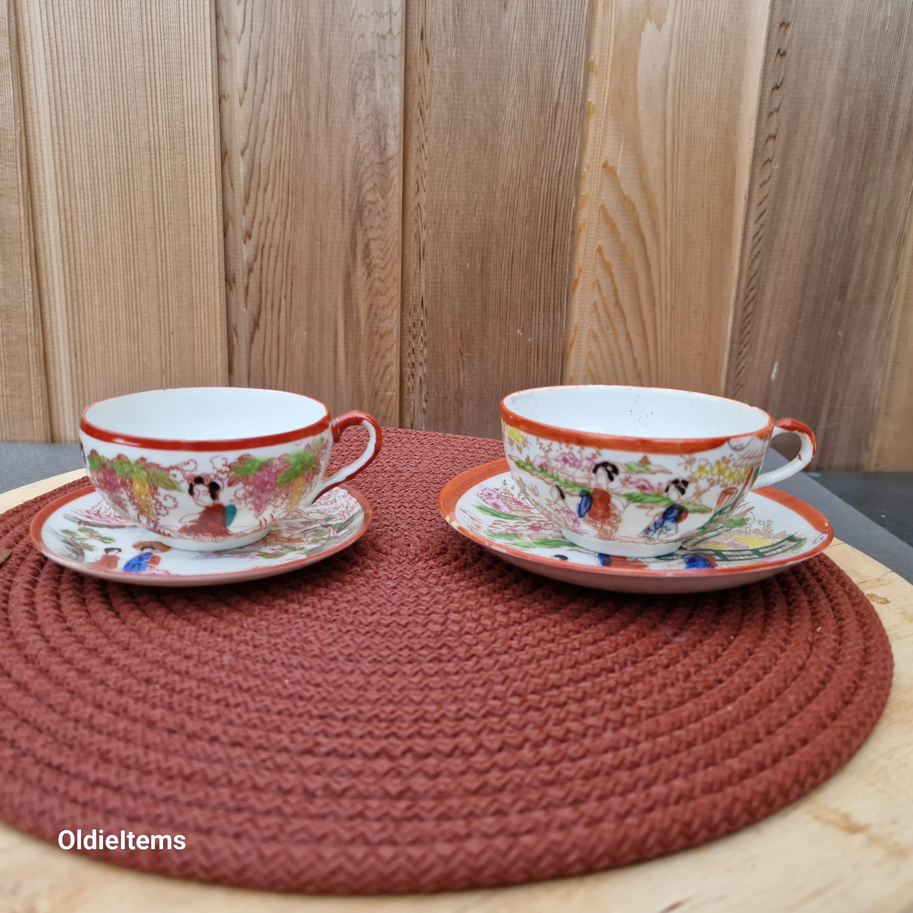 Vintage Kutani Eggshell Tea Cups and Saucers, in two capacities  5 and 7 oz, price per single cup plus saucer
