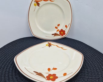 Vintage Societe Ceramique Cake Plate: Hand-Painted Dutch Floral, 6 inch