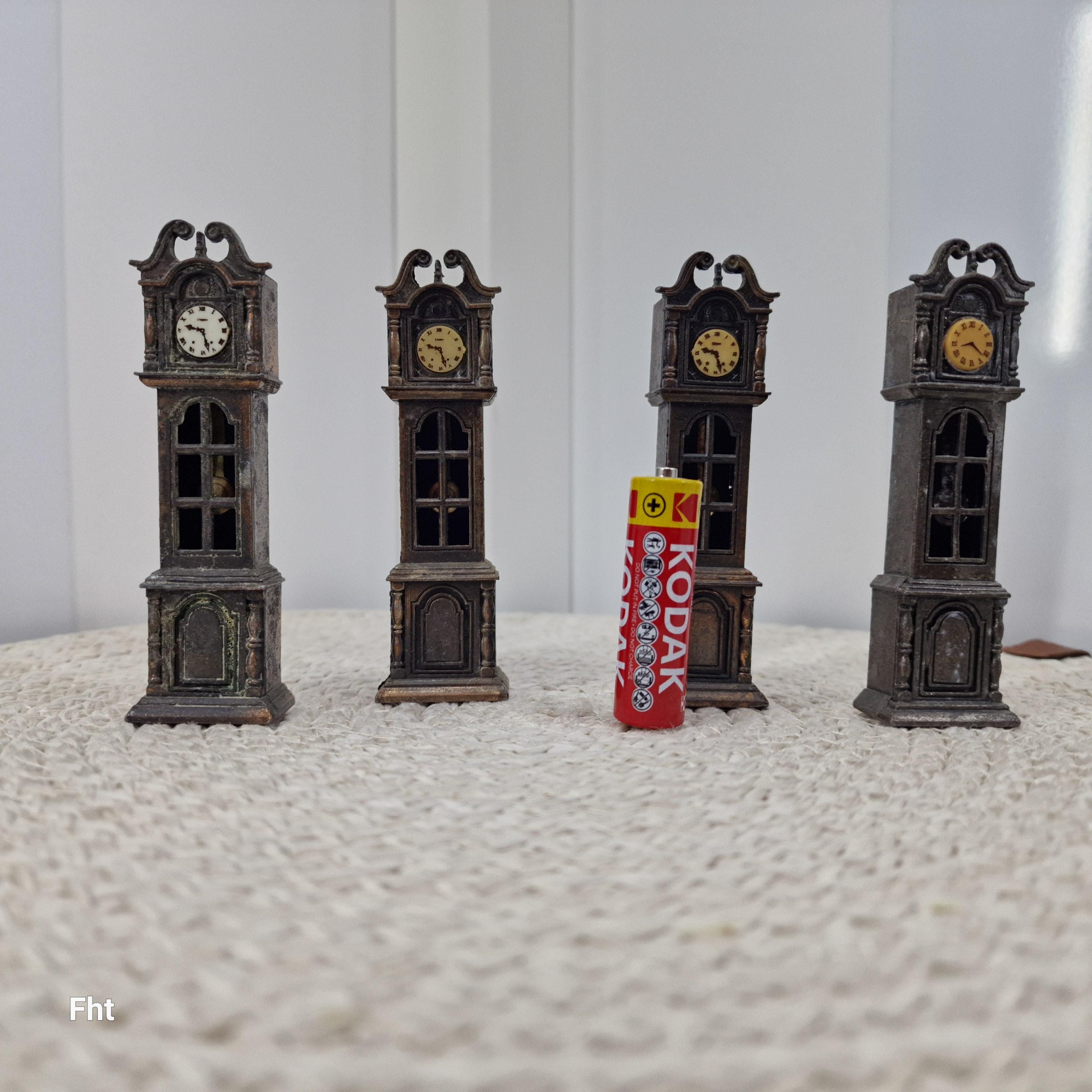 Vintage Miniature Grandfather Clock Pencil Sharpener Set – Bronze