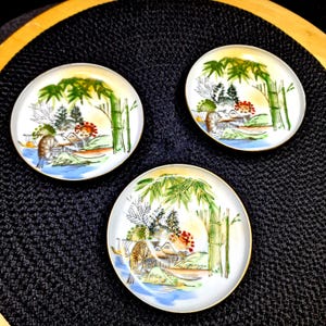 Vintage Kutani Porcelain Plates (Set) - Bamboo Landscape, Gold Trim