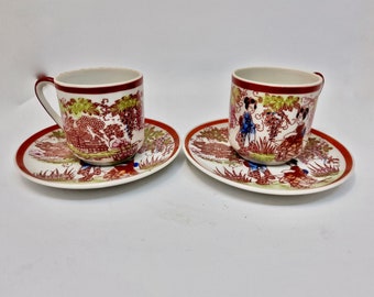 Vintage Japanese Kutani Style Tea Cup and saucer, price per set of 2, Replacement item, collectible.