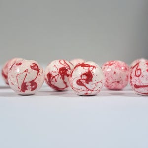 Blood Splatter Bead, Halloween Beads, 10mm Painted Round Wood Beads, Set of Beads (10), Jewelry and Craft Beads