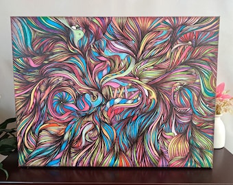 Zentangle Abstract Colorful Art Original Canvas, Contemporary Artwork, Ink Painting, Modern Wall Art, Antony Pinella
