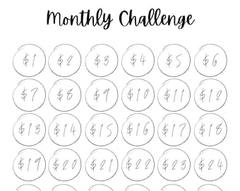 May include: A black and white printable chart with a monthly savings challenge. The chart has 31 circles, each with a dollar amount from $1 to $31. The text "You saved how much?!" is below the chart, and the text "I'm proud of you, babe!" is below that.