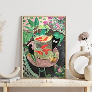 Henri Matisse Cat Print Poster, Matisse The Goldfish, Black Cat Art, Funny Cat print, famous painting with cats, Cat Poster gift, Matisse