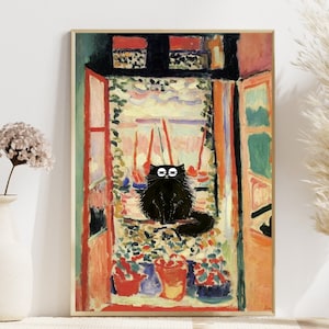 Henri Matisse Cat Print Poster, Matisse The Open Window - 1905, Black Cat Art, Funny Cat print, famous painting with cats, Cat art print