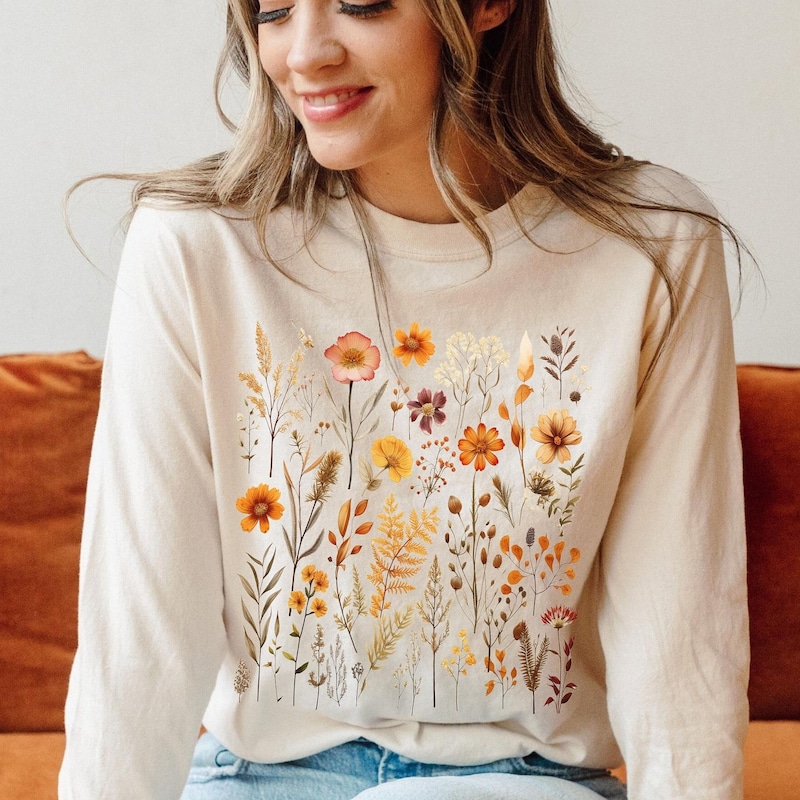 Grey Floral - Sustainably Made Long Sleeve Tee main image 1