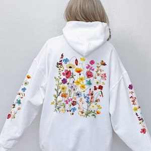 Wildflowers Hoodie Boho Cottagecore Floral Hoodie Botanical Flowers Hooded Sweatshirt Nature Pullover Flower Lover Gift Printed Sleeves Etsy