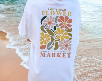 Vintage Flowers Flower Market Cotton Tshirt Boho Wildflowers Cottagecore Shirt Botanical Tee Pastel Floral Nature Shirt Amsterdam Gift