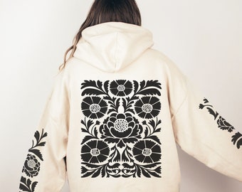 パーカー・フーディ [ NOIR DE VIGNE ] Black & White Flower Hoodie flowerwhitepullover_268dcd55-