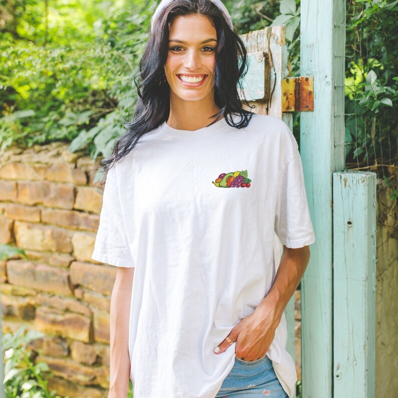 Embroidered Fruits 70s Retro Tshirt, Fruits Tshirt, Fruit Illustration