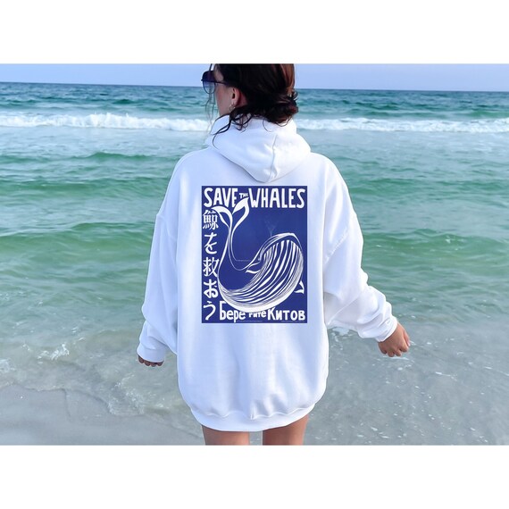 Vintage Save the Whales Hoodie, 70s Style Sweatshirt, Marine 
