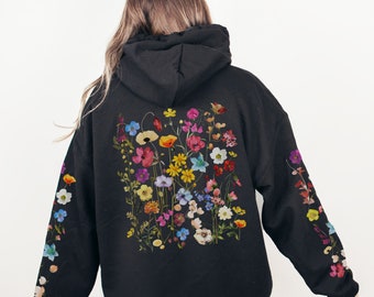 Wildflowers Hoodie, Boho Cottagecore Floral Hoodie