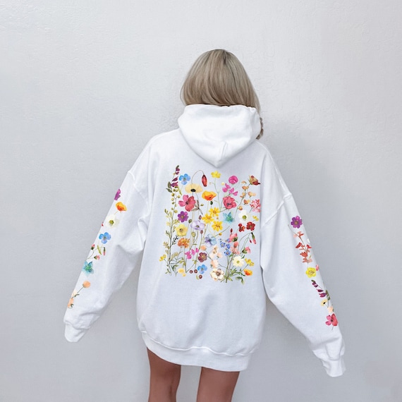 Wildflowers Hoodie Boho Cottagecore Floral Hoodie Botanical Flowers Hooded Sweatshirt Nature Pullover Flower Lover Gift Printed Sleeves Etsy UK