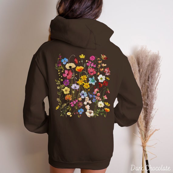 Pressed Flowers Hooded Sweatshirt, Boho Cottagecore Pressed Flowers Hooded Sweatshirt, Boho Cottagecore