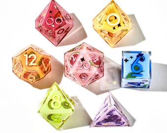 Dispel Dice &quot;Fruit Pop&quot; 7-Piece Sharp Edge Dice Set for DnD, RPGs & Board Games