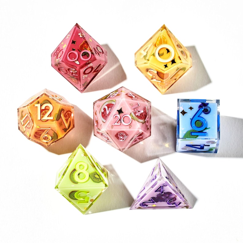 Dispel Dice Fruit Pop 7-Piece Sharp Edge Dice Set for DnD, RPGs & Board Games