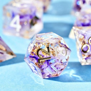 Dispel Dice &quot;Wisteria Falls&quot; 7-Piece Sharp Edge Dice Set for DnD, RPGs, & Board Games