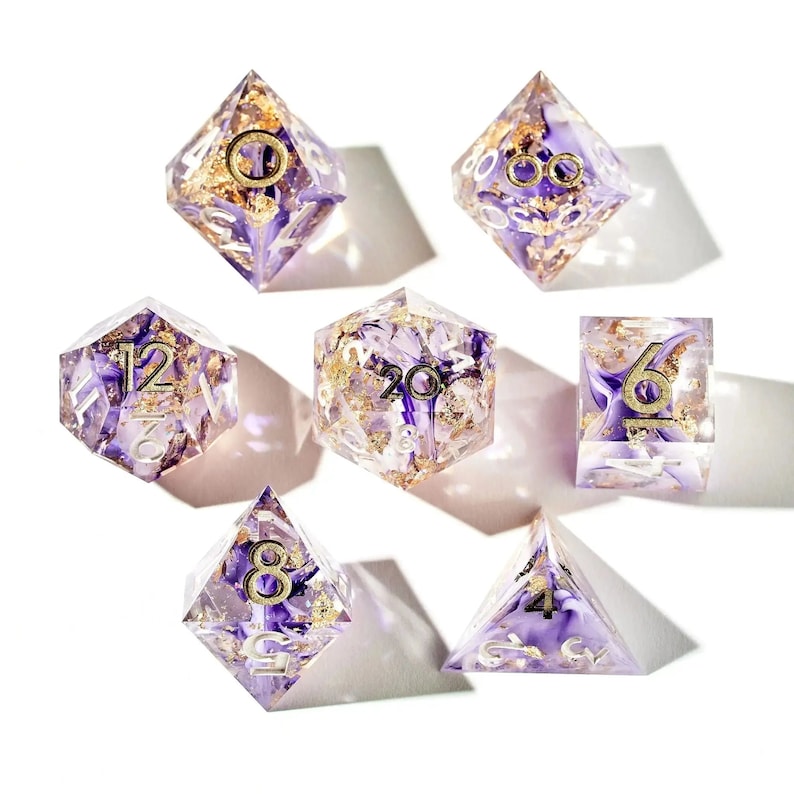 Dispel Dice "Wisteria Falls" 7-teiliges Sharp Edge Würfel Set für DnD, RPGs, & Brettspiele Bild 3