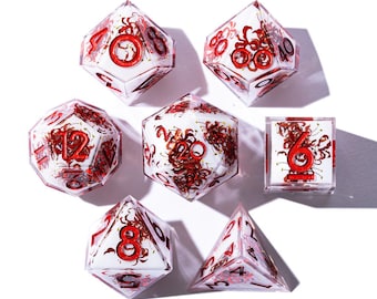 Dispel Dice "Kiss of the Spider Lily" Set di dadi iconici con bordo affilato da 7 pezzi per D&D, giochi di ruolo e giochi da tavolo