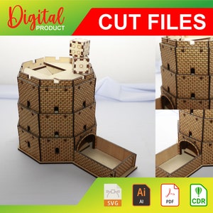 Gediminas tower dice tower for glowforge laser cut project template pattern CNC 3mm 4mm svg - ai - pdf - eps - cdr 00023