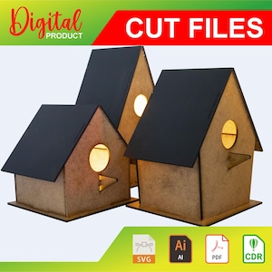Birdhouse laser cut Glowforge template pattern CNC 4mm svg - ai - pdf - cdr - dxf 00038
