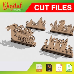 Ostern Serviettenhalter Bundle-Set Laser Cut Projekt Glowforge Vorlage Muster cnc 3 mm 4 mm svg - ai - pdf - cdr - dxf 00033