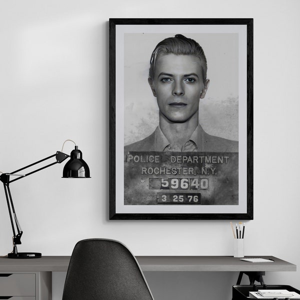 Mug Shot Poster Size Prints of David Bowie Large Print or Canvas Wall Decor, Photography, Modern (Framed /Unframed and Mat/No Mat)