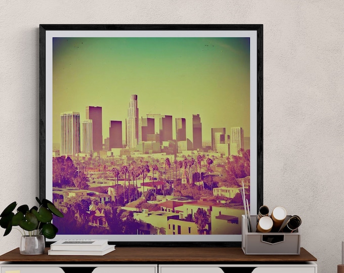 Los Angeles Skyline Vintage Print | Pop Art Canvas or Print (Framed /Unframed and Mat/No Mat)