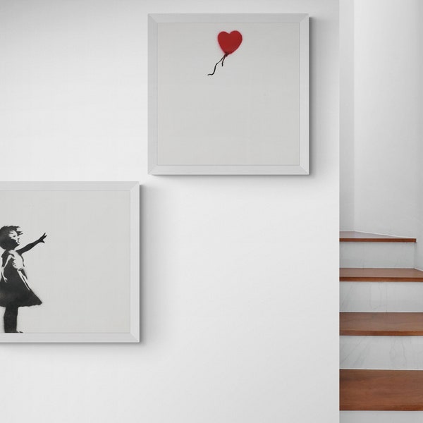 Set of 2 l Heart Balloon Girl Diptych | Warhol/Banksy | Pop Art Canvas or Print (Framed /Unframed and Mat/No Mat)