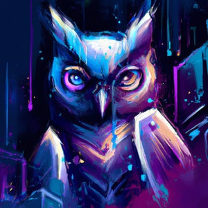 Beautiful colored Owl, digital art, Cyberpunk