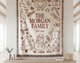 Personalized Christmas Woven Blanket | Family Name Tapestry