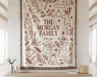 Personalized Christmas Woven Blanket Tapestry: Custom Family Gift