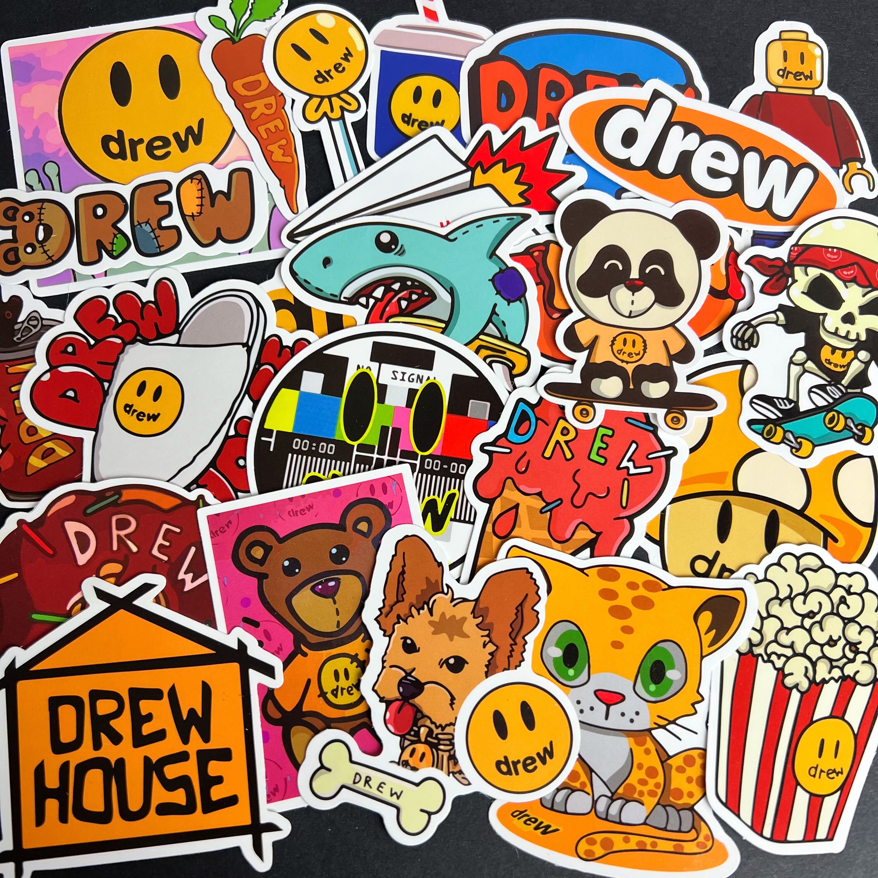 50pcs Fashion Brand Logo Drew House Cool Stickers for Water Bottle Cup Laptop Guitar Car Motorcycle Bike Skateboard Luggage Box Vinyl Waterproof