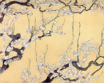 Japanese Ukiyo-e style painting digital art print titled "revival" features a cherry blossom buds and branches