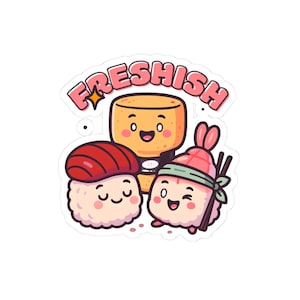Słodkie naklejki sushi Kiss-Cut, świeże naklejki Kawaii Foodie, błyszcząca naklejka na laptopa z kreskówkową kreskówką, zabawny prezent dla nastolatków i miłośników sztuki
