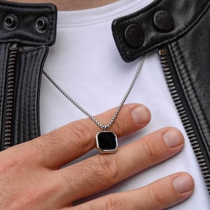 Zwarte onyx-ketting voor mannen, zwarte onyx-stenen hanger, gepersonaliseerde herenketting, aangepaste sieraden voor hem