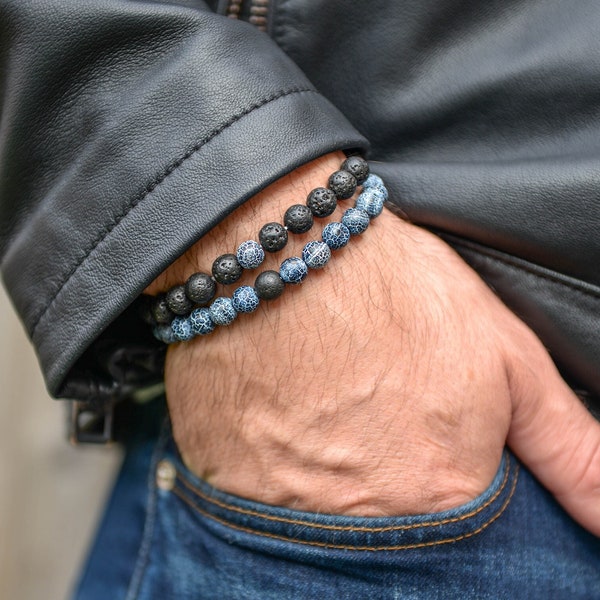 Black Lava Stone Bead Bracelet, Gift for Boyfriend Crystal Bracelet, Mens Bead Bracelet, Best for Husband, Dad, Spiritual, Protection