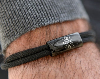 Bracciale da uomo in corda da vela: perlina in acciaio inossidabile personalizzata, regolabile