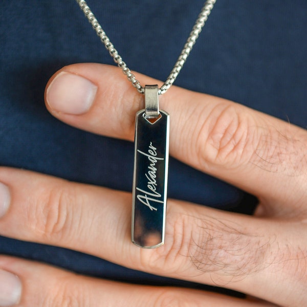 Engraved Necklace for Men, Personalised Name Necklace, Gift for Him, Husband Gift, Boyfriend Gift, Custom Fathers Day Gift