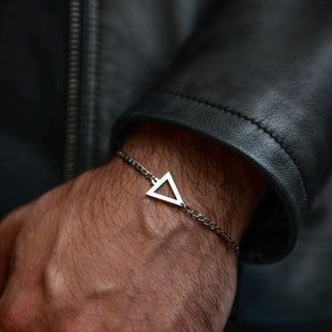 Silver Bracelet Men, Triangle Bracelet, Minimalist Bracelet Men, Link Bracelet, Cuban Chain Bracelet image 1