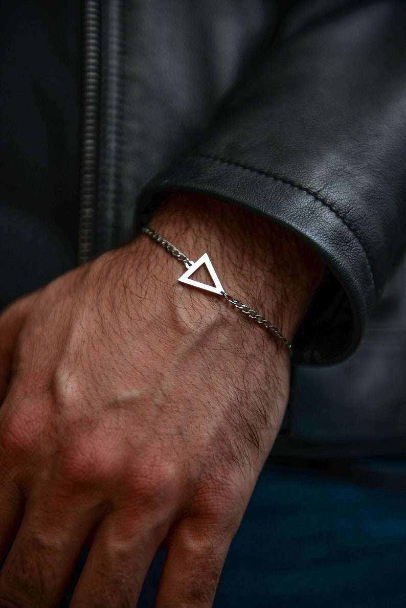 Silver Bracelet Men, Triangle Bracelet, Minimalist Bracelet Men, Link Bracelet, Cuban Chain Bracelet image 1