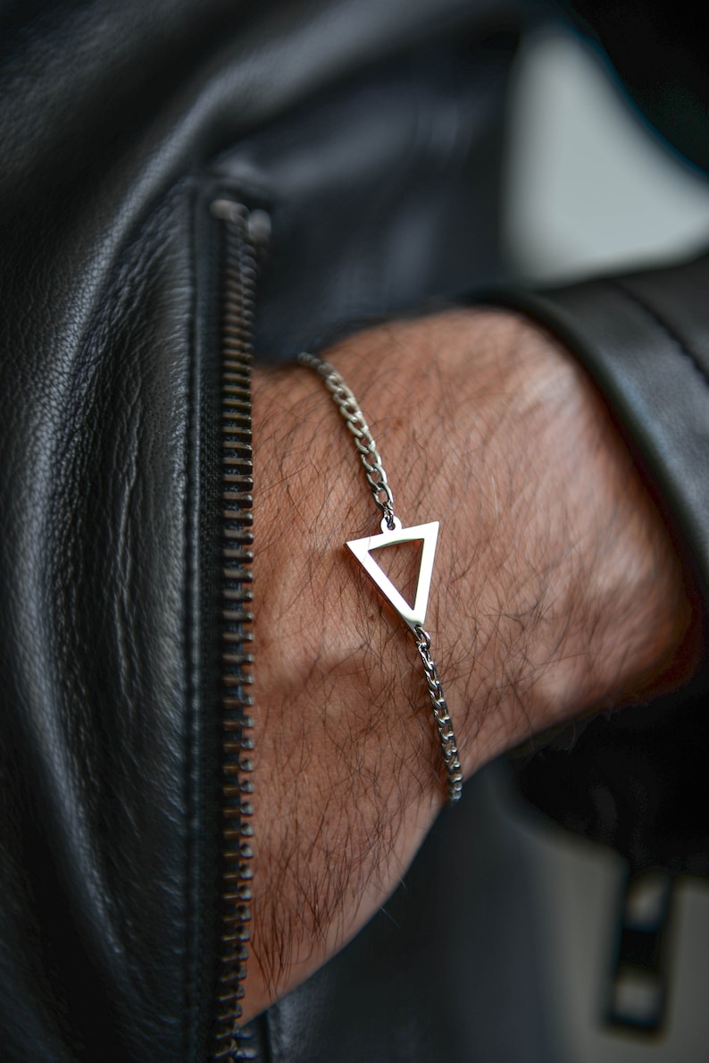 Silver Bracelet Men, Triangle Bracelet, Minimalist Bracelet Men, Link Bracelet, Cuban Chain Bracelet image 2