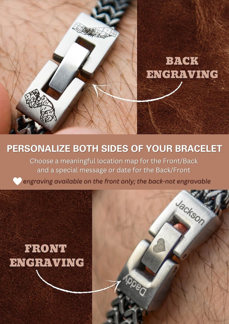 Men's Personalised Stainless Steel Bracelet Engraved Stainless Steel Personalized Bracelet Hidden Message image 3