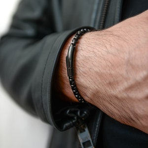 Ushinelit Retro Stainless Steel Bracelet For Men – Antique Black Twist Rope Chain, 8.27" Box Link Bracelet - View #5