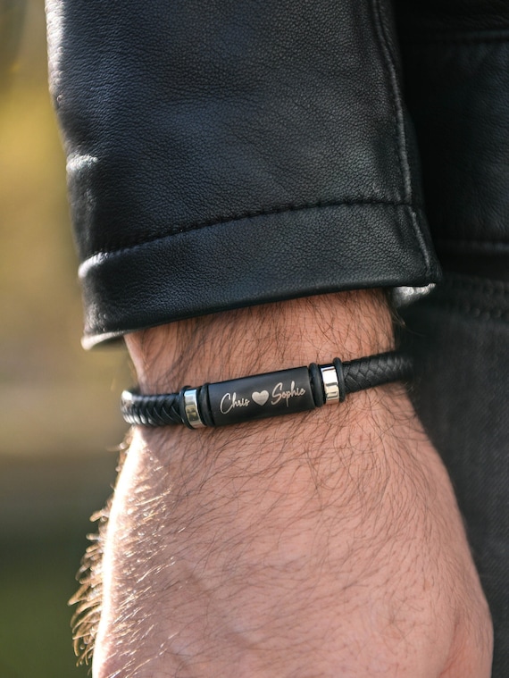 Personalized Men s Bracelet With Cord Personalised Men s Leather Bracelet Fathers Day Gifts for Him Kid Dad Boyfriend Anniversary Gift Etsy