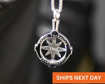 Collana con urna funeraria personalizzata con bussola: ricordo in acciaio inossidabile