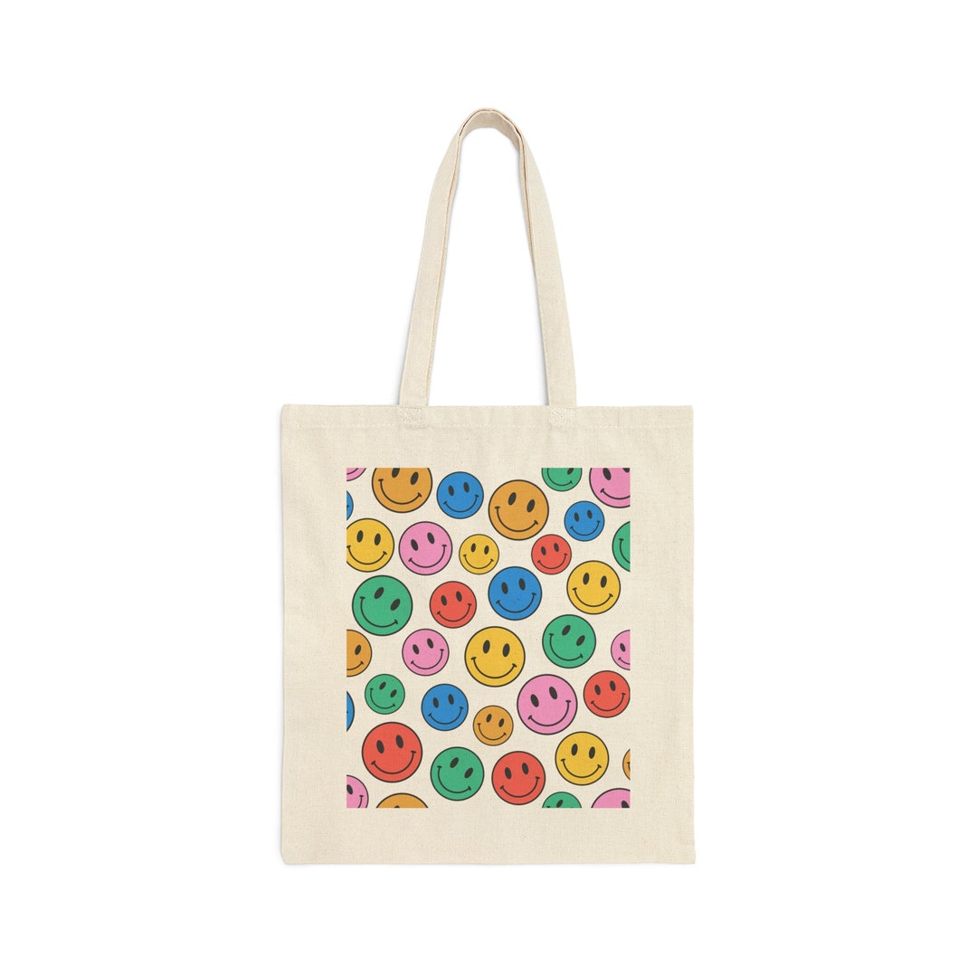 Smiley Emoji Cotton Canvas Tote Bag Emoji Happy Smile Face Etsy