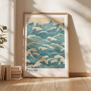 Blue Waves Japandi Wall Art Print, Japanese Waves Wall Art, Hokusai Inspired Sea Waves Poster, Japanese Poster, Printable Wall Art